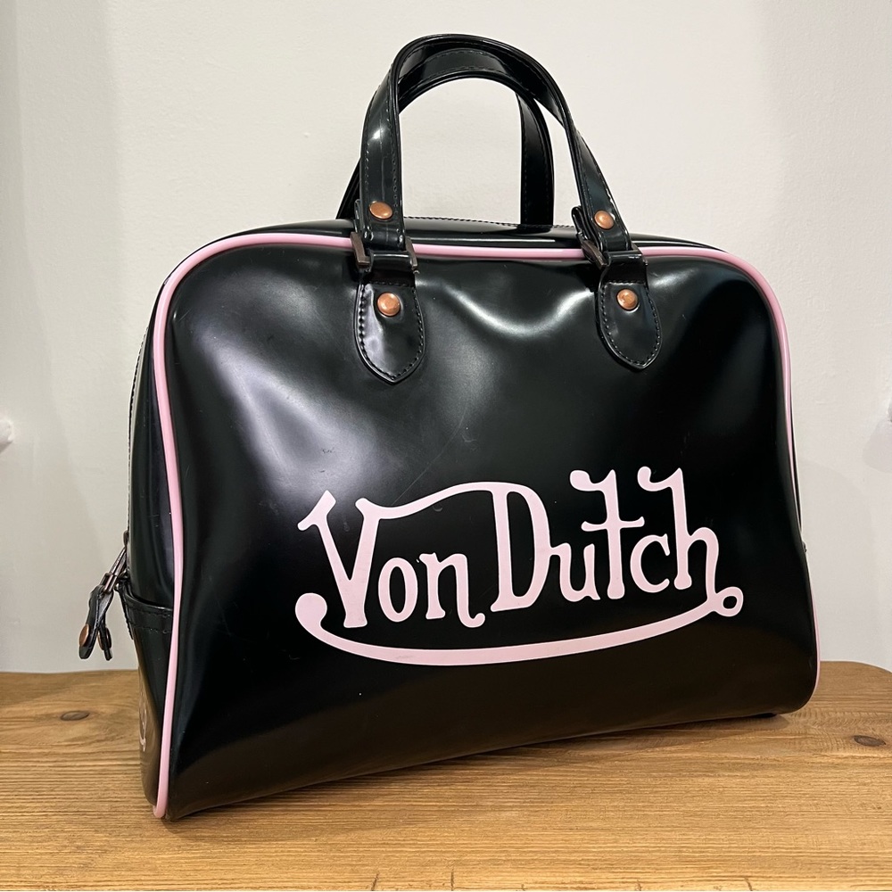 SOLD Von Dutch Black and Pink Bowler Bag